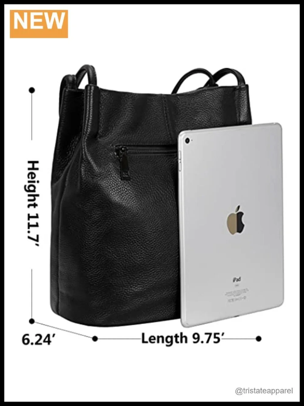 Genuine Leather Bucket Tote Hobo Shoulder Handbag with Zip Pockets